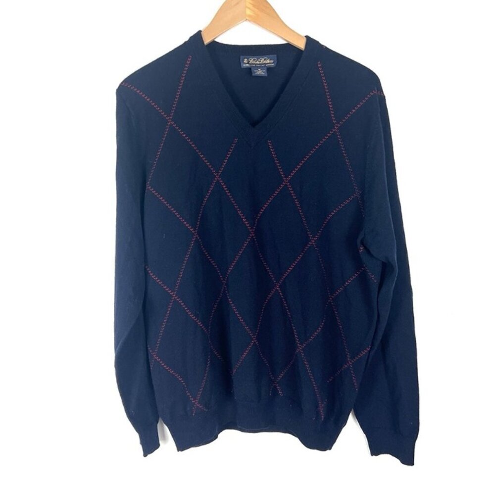 Brooks Brothers Extra Fine Italian Merino‎ Wool Sweater sz M Argyle Pull Over